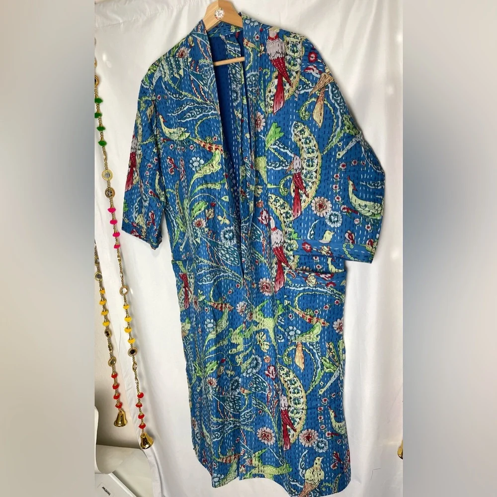 Kantha Robe Jacket Floral Kantha Robe Exotic Bird Lover Warm Gift